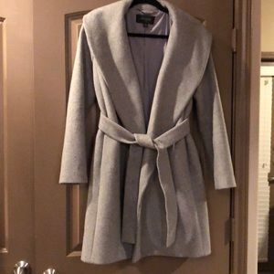 Gray wool coat with belt